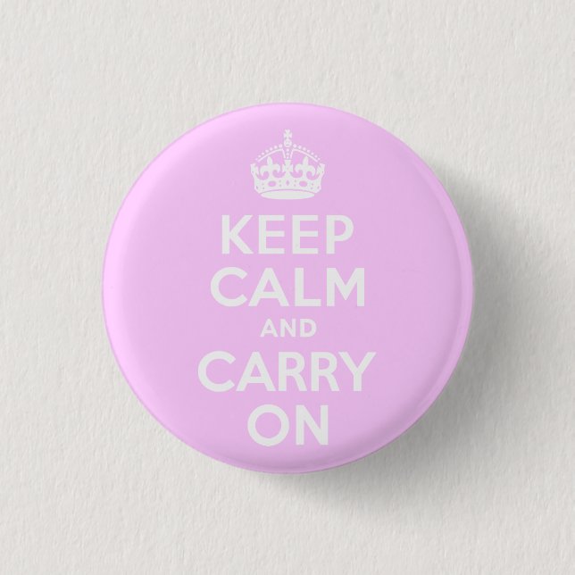 Pale Pink Keep Calm and Carry On 1 Inch Round Button (Front)