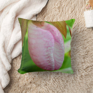 Pale Pink Lady Slipper Orchid Flower Close Up Throw Pillow