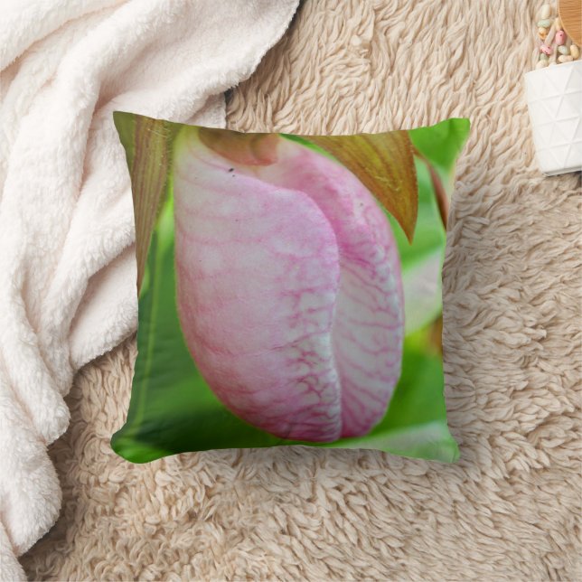 Pale Pink Lady Slipper Orchid Flower Close Up  Throw Pillow (Blanket)