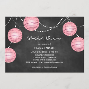 Pale Pink Lanterns on Chalk Bridal Shower Invite