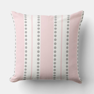 Pale Pink Light Grey White Polka Dots Stripes   Throw Pillow