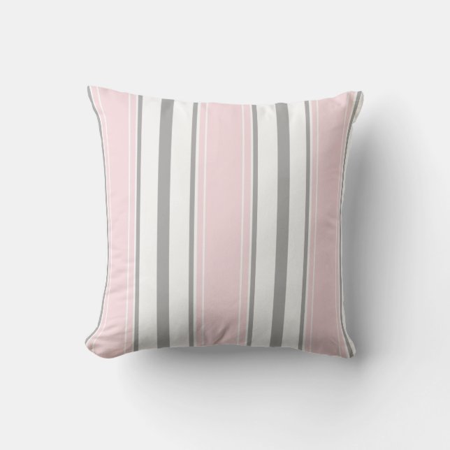 Pale Pink Light Grey White Stripes Pattern | Throw Pillow (Front)