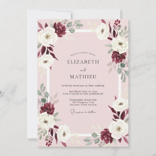 Pale Pink Maroon Rose Wedding Invitation