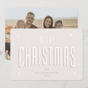 Pale Pink Merry Christmas Retro Stars Flat Photo Holiday Card