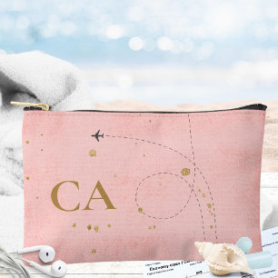 Pale Pink Minimal Gold Monogram Airplane Travel Accessory Pouch