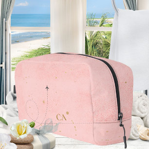 Pale Pink Minimalist Golden Monogram Airplane Dopp Kit