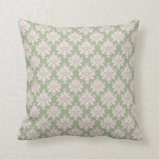 pale pink on sage green ornate damask pattern throw pillow