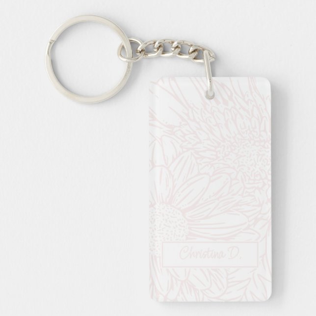 Pale Pink on White Chrysanthemums with Photo Keychain (Front)
