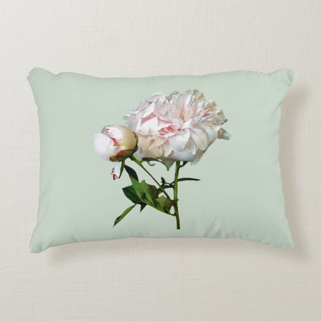 Pale Pink Peony and Bud Accent Pillow (Front)