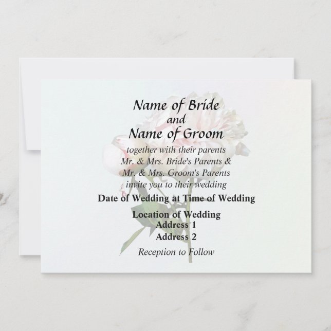 Pale Pink Peony and Bud Invitation (Front)