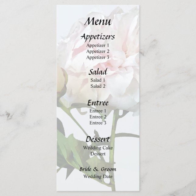 Pale Pink Peony and Bud Menu (Front)