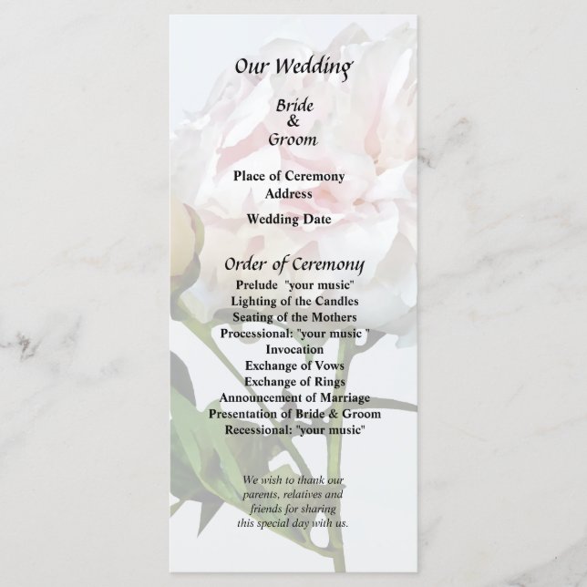 Pale Pink Peony and Bud Program (Front)