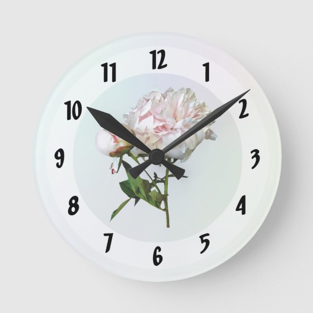 Pale Pink Peony and Bud Round Clock (Front)