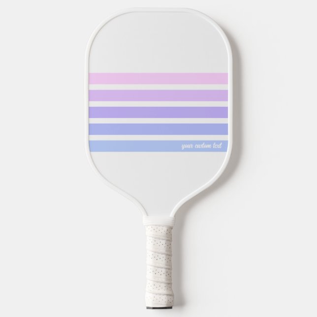 Pale Pink Purple Blue Stripes Personalized Text Pickleball Paddle (Front)