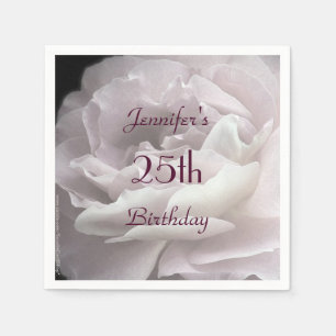 Pale Pink Rose Floral, Name, Birthday Party Paper Napkin