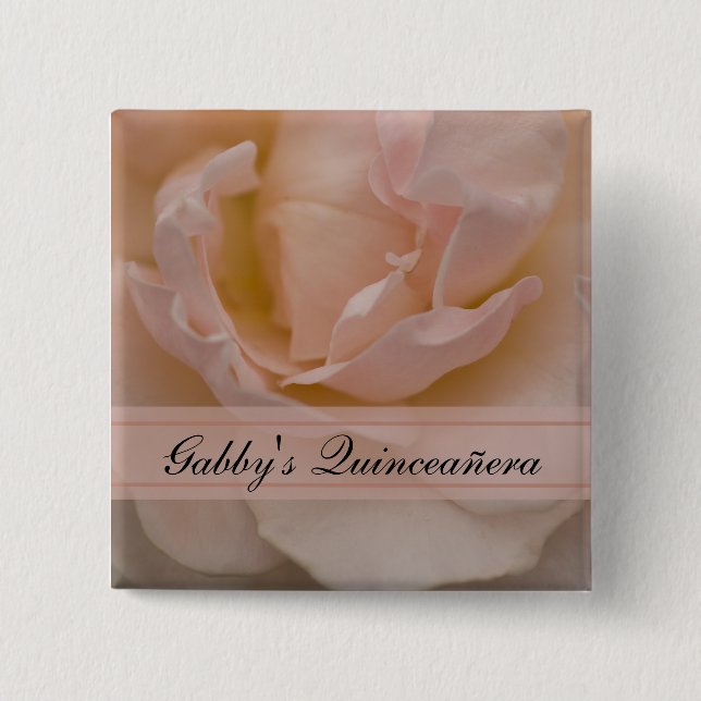 Pale Pink Rose Floral Quinceañera 2 Inch Square Button (Front)