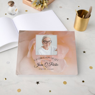 Pale Pink Rose Flower Celebration of Life Memorial Guest Book