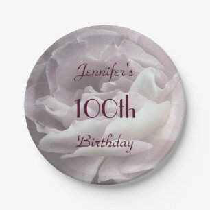 Pale Pink Rose Paper Plates, 100th Birthday Party Plate