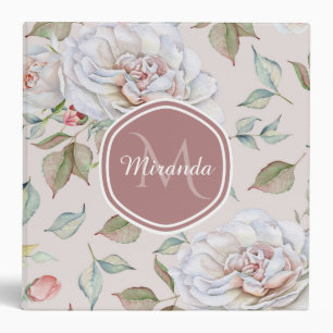 Pale Pink Rose Pattern With Monogram and Name Binder