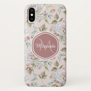 Pale Pink Rose Pattern With Monogram and Name Case-Mate iPhone Case