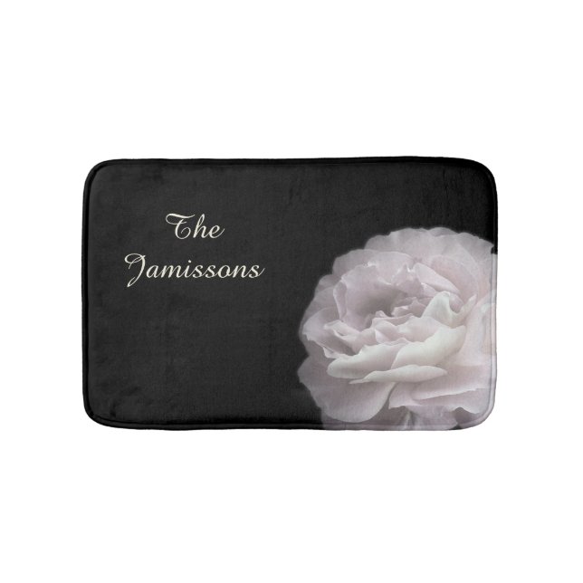 Pale Pink Rose Personalized Name Plush Bath Mat (Front)