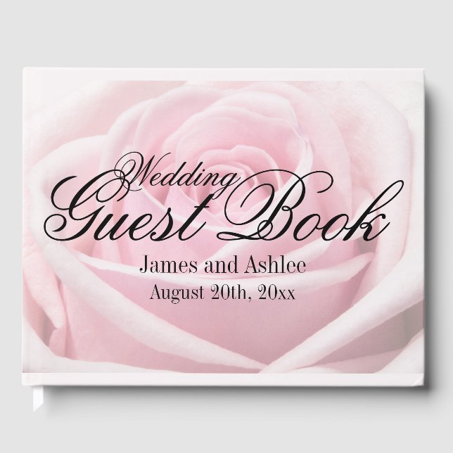 Pale Pink Rose Personalized Summer Wedding Guest Book (Front)