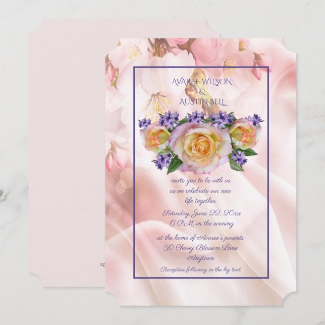Pale Pink Rose With Purple Accents Invitation (Front/Back)