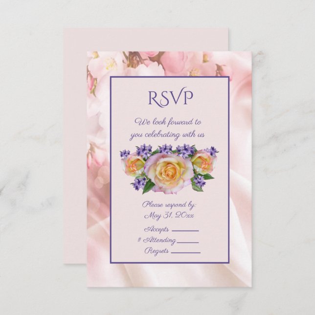 Pale Pink Rose With Purple Accents RSVP Invitation (Front/Back)
