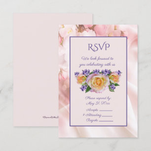 Pale Pink Rose With Purple Accents RSVP Invitation