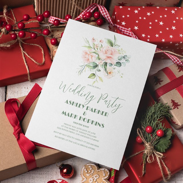 Pale Pink Roses Bouquet Wedding Party Invite (Creator Uploaded)