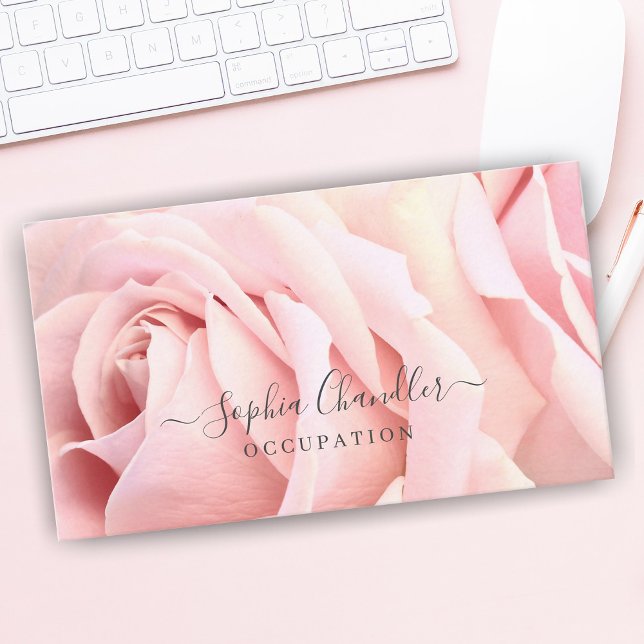 Pale Pink Roses, Dark Grey Text, Classy Business Card (Creator Uploaded)