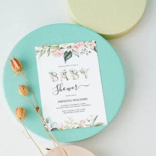 Pale Pink Roses Floral Letters Baby Shower Invite