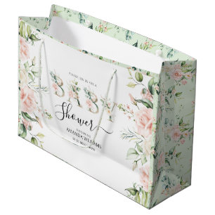 Pale Pink Roses Floral Letters Baby Shower Large Gift Bag