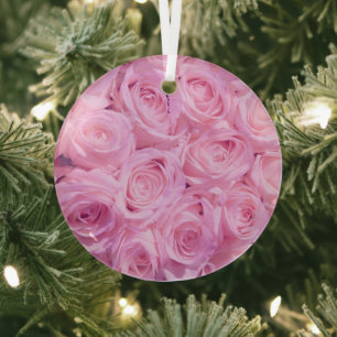Pale pink roses glass ornament