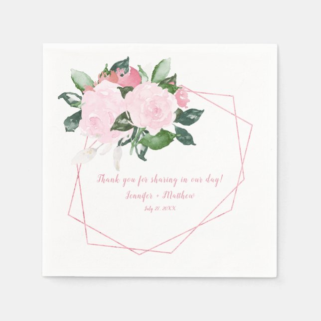 Pale Pink Roses Green Leaves Reception | Napkin (Front)