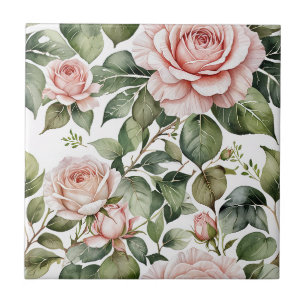 Pale Pink Roses Seamless Ceramic Tile