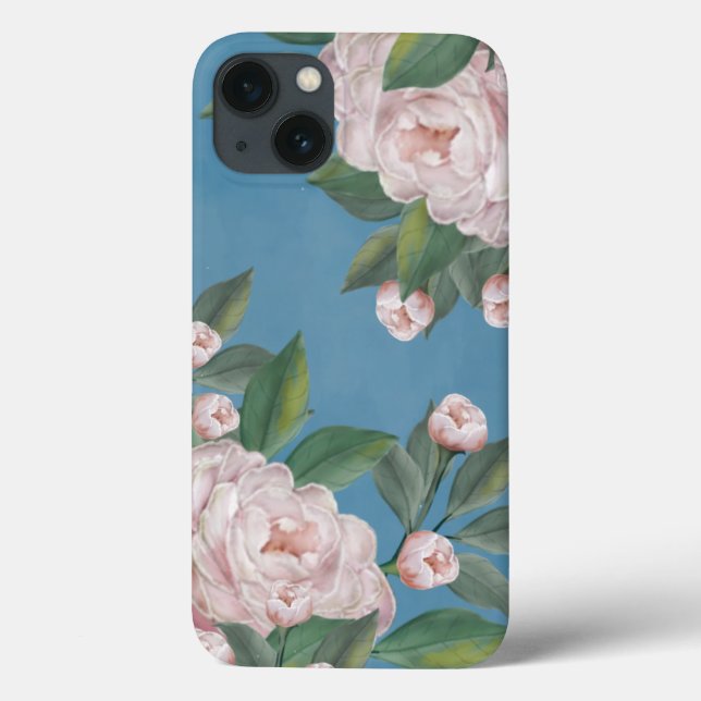 Pale Pink Roses with Navy Blue Background Case-Mate iPhone Case (Back)