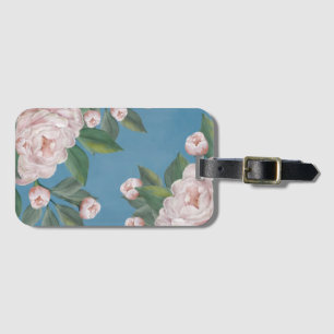 Pale Pink Roses with Navy Blue Background Luggage Tag
