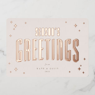 Pale Pink Season's Greetings Retro Stars Flat Foil Holiday Card