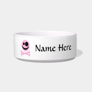 Pale Pink Skull and Crossbones. Pink and Black. Bowl