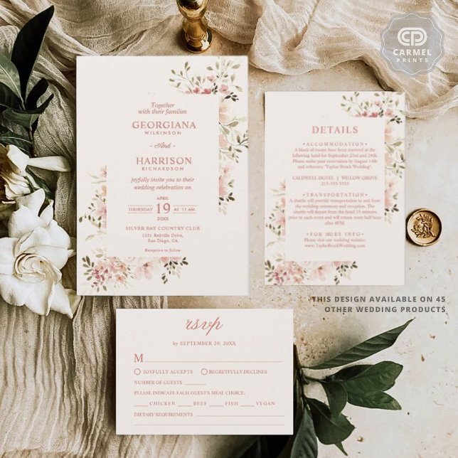 Pale Pink Soft Light Peach Flowers Floral Wedding Invitation (Pale Pink Soft Light Peach Flowers Floral Wedding Invitation)