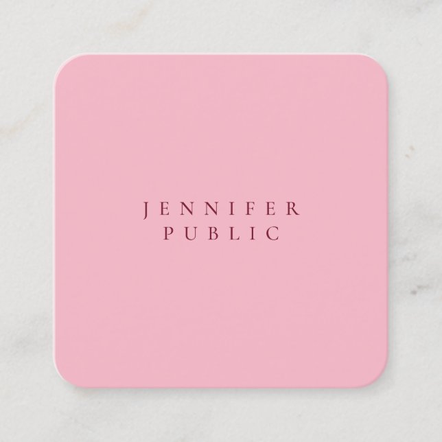 Pale Pink Stylish Minimalist Plain Luxury Modern Square Business Card (Front)