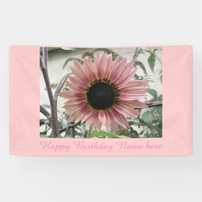 Pale Pink Sunflower Personalized Birthday Banner (Horizontal)