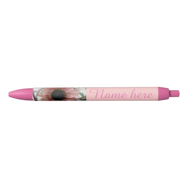 Pale Pink Sunflower Personalized Black Ink Pen (Front)