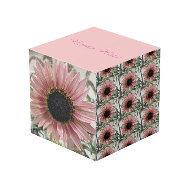 Pale Pink Sunflower Personalized Cube (Front Angled)