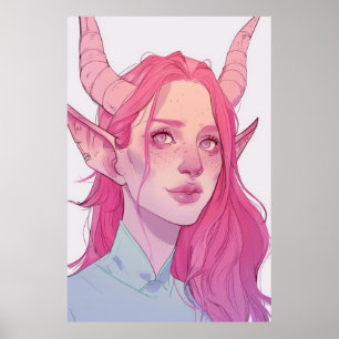 Pale Pink Tiefling Fantasy Poster