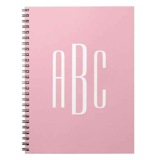 Pale Pink White Classic Style 3 Letter Monogram Notebook (Front)