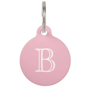 Pale Pink White Monogram Name Pet Tag