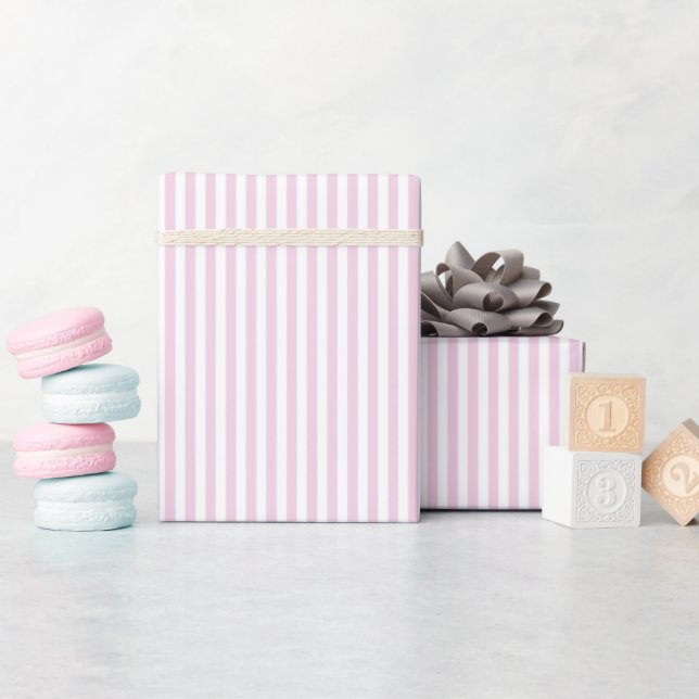 Pale Pink & White Stripes Wrapping Paper (Baby Shower)