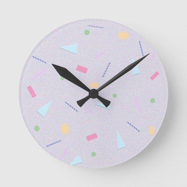 Pale Purple 80s Geometric Print Wall Clock (Front)